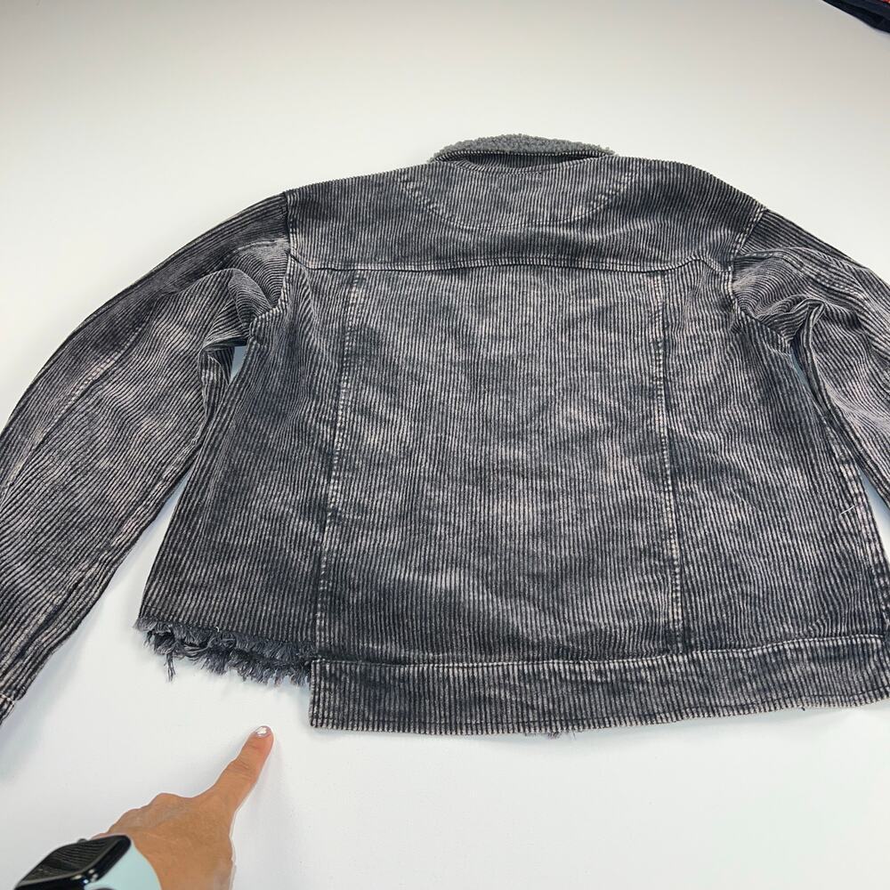 Simply Southern Gray Acid Wash Corduroy Jacket Sherpa Collar Distressed Size L - Picture 10 of 13